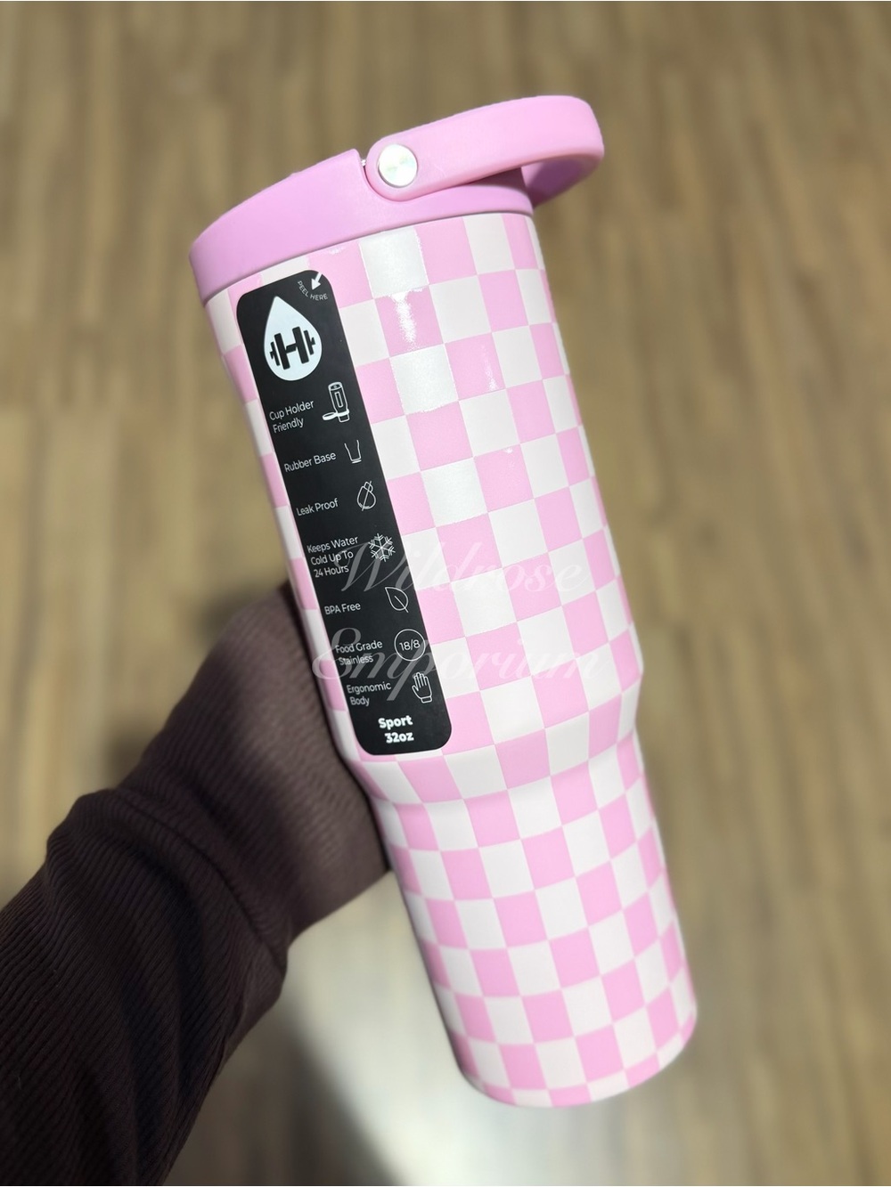HydroJug 32OZ SPORT Traveler pink checkers NEW